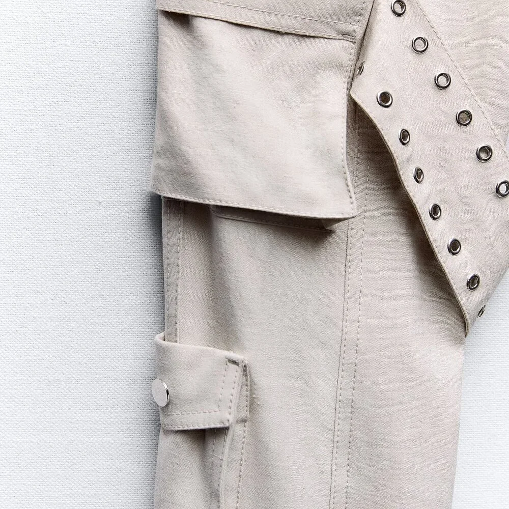 ZARA LINEN BLEND CARGO PANTS LIMITED EDITION